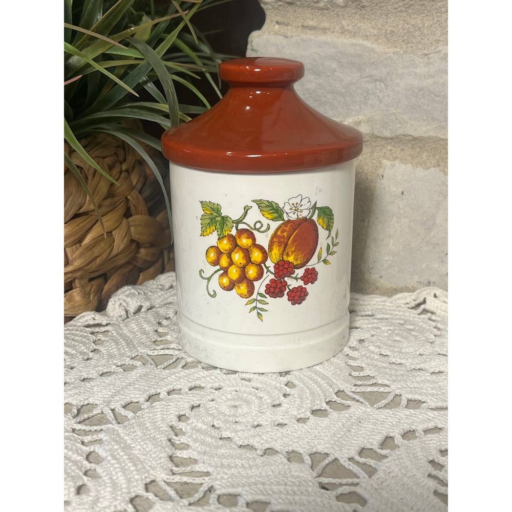 Vintage Ceramic Fruit Canister White Retro Farmhouse MEDIUM